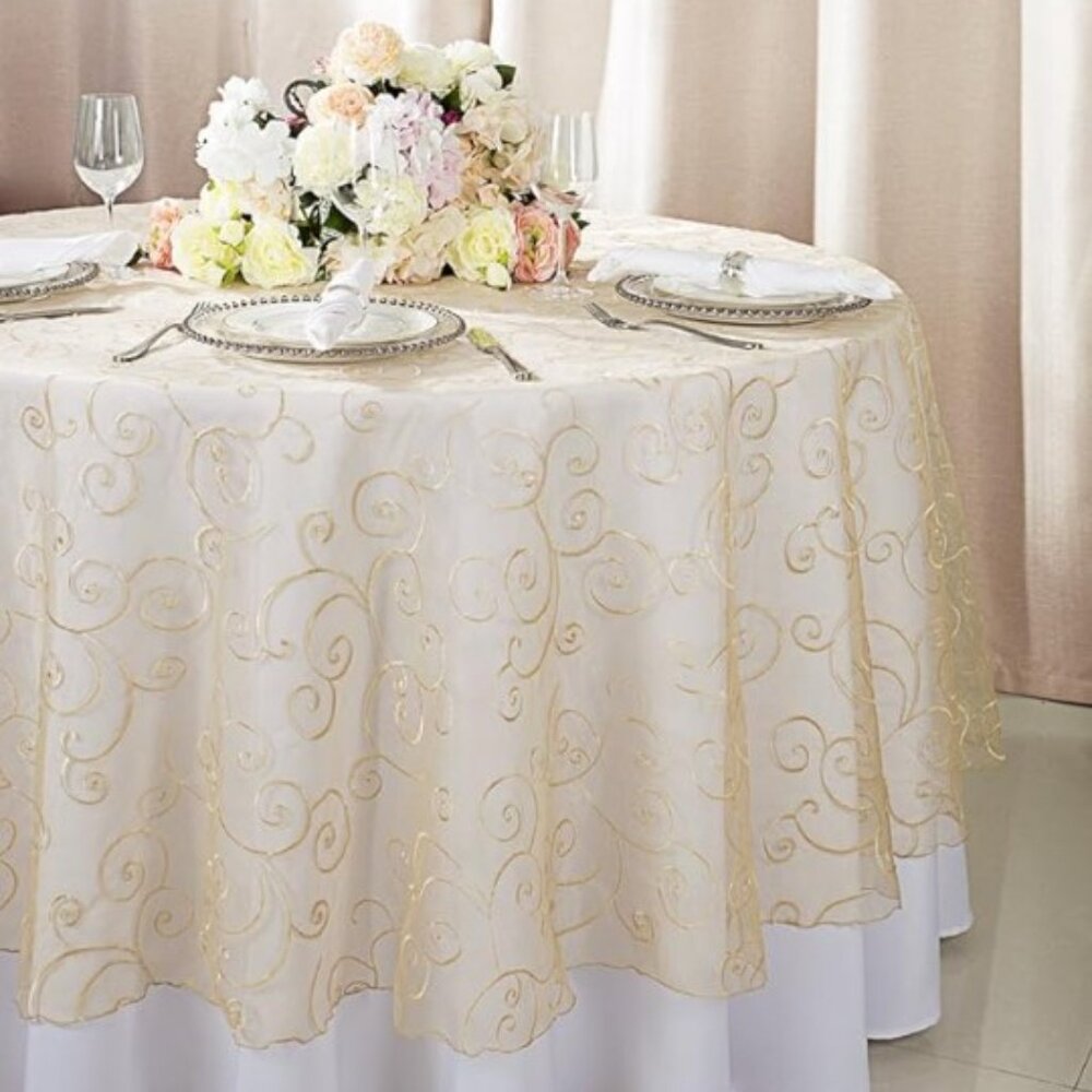 Victorian Champagne Round Table Cloth overlay Sheer organaza Disney Wedding
